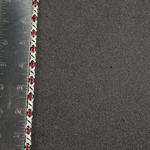 .925 Sterling Silver Garnet & Diamond Tennis Bracelet 7½" Light Red NWT FMC - Picture 3 of 9